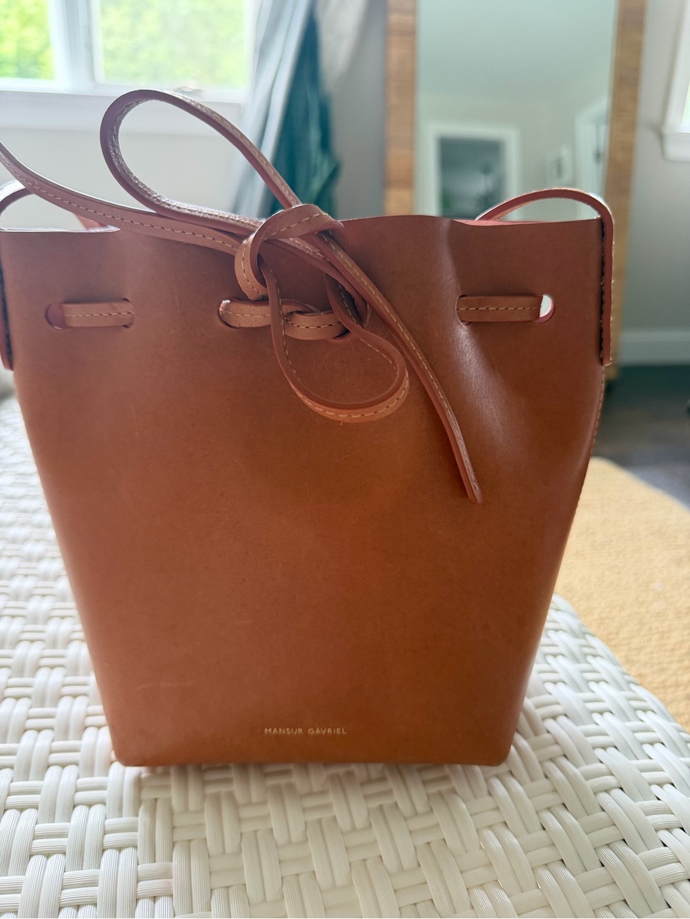 Mansur Gavriel Mini Bucket Bag Cognac Leather Crossbody
